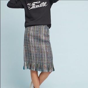 Maeve Anthro multicolor tweed fringe pencil skirt